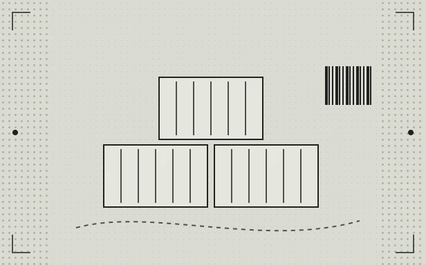 Three shipping crates and a barcode